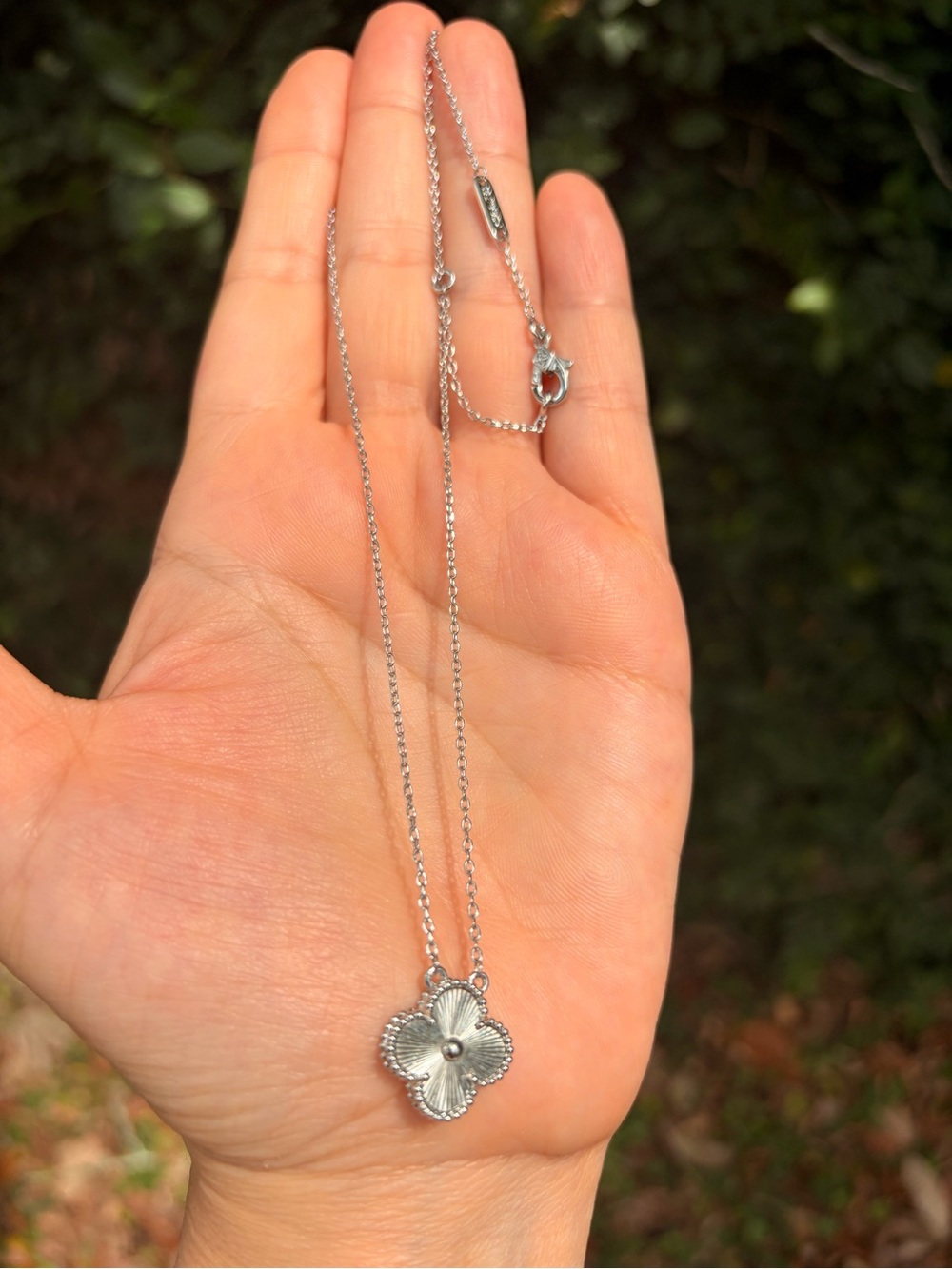 Silver Floral Pendant Necklace - Silver - Picture 4 of 5